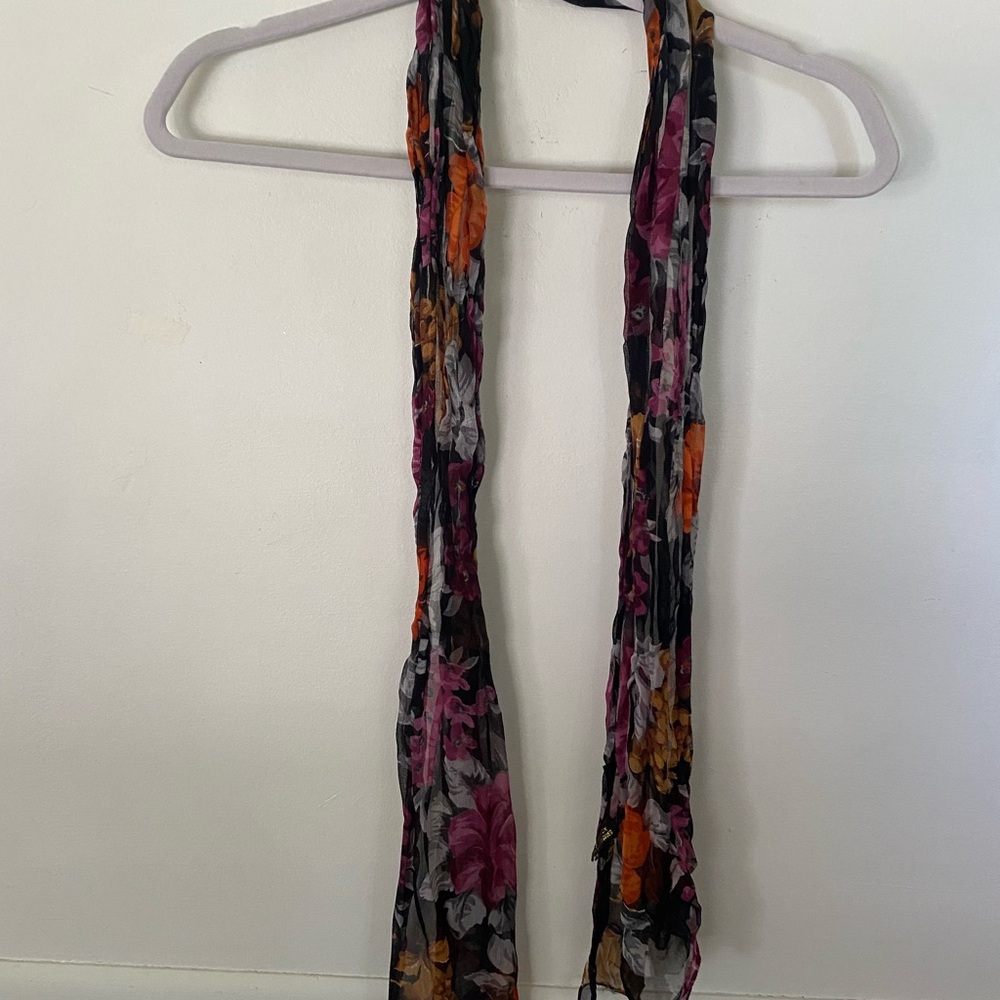Floral Scarf in Pink, Orange, Purple, and Black